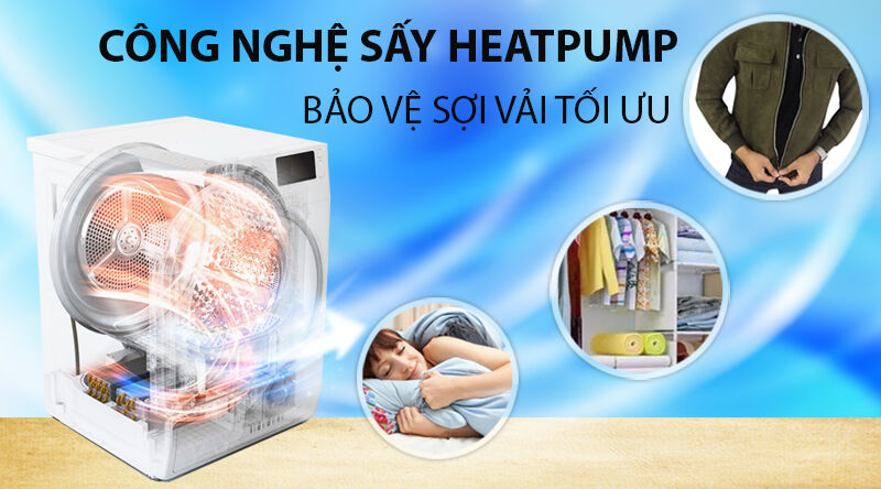 máy sấy lg 9 kg dvhp09w-bảo vệ sợi vải tối ưu với công nghệ sấy heatpump