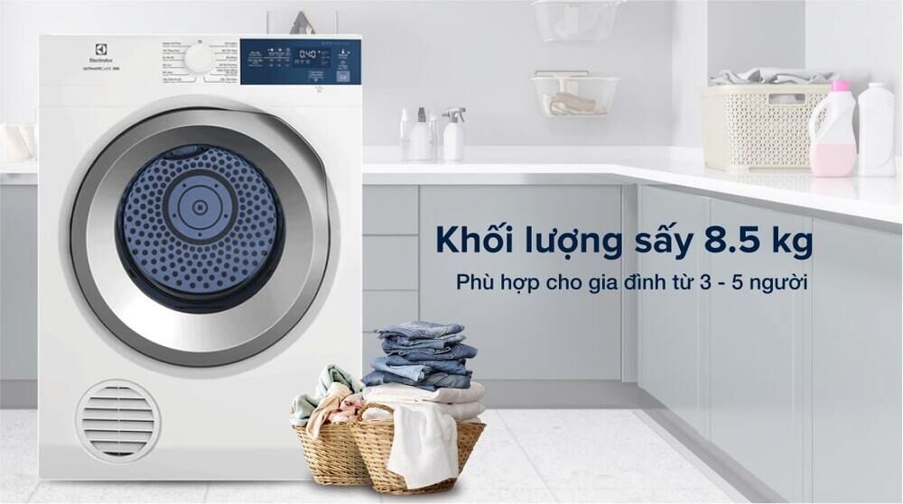 Máy sấy thông hơi Electrolux 8.5 kg EDS854J3WB - Khối lượng sấy 8.5 kg máy sấy thông hơi electrolux 8.5 kg eds854j3wb - khối lượng sấy 8.5 kg