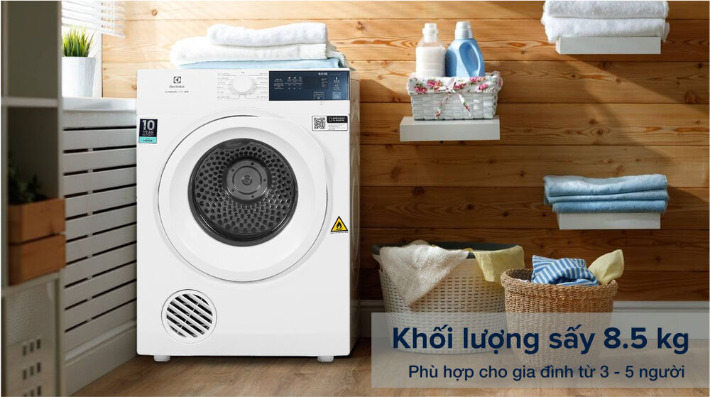 máy sấy thông hơi electrolux 8.5 kg edv854j3wb - khối lượng sấy 8.5 kg