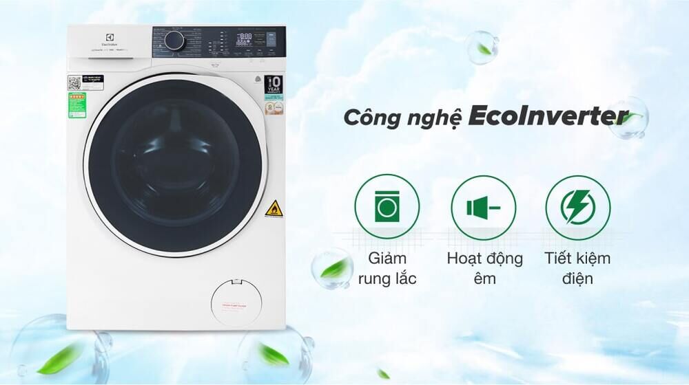 máy giặt sấy electrolux inverter 9 kg eww9024p5wb-sử dụng điện năng hiệu quả với công nghệ ecoinverter