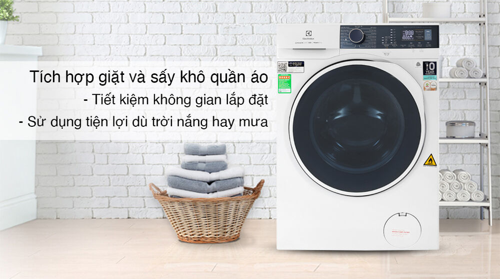 máy giặt sấy electrolux inverter 9 kg eww9024p5wb-tiết kiệm không gian lắp đặt, sử dụng tiện lợi khi tích hợp giặt và sấy trên cùng một máy