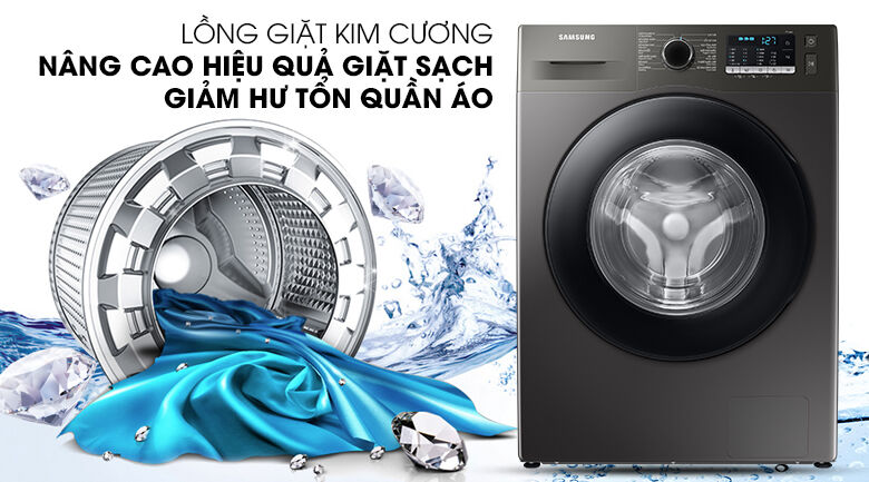 máy giặt samsung inverter 9.5kg ww95ta046ax/sv - nâng cao hiệu quả giặt sạch, giảm thiểu hư tổn quần áo với lồng giặt kim cương