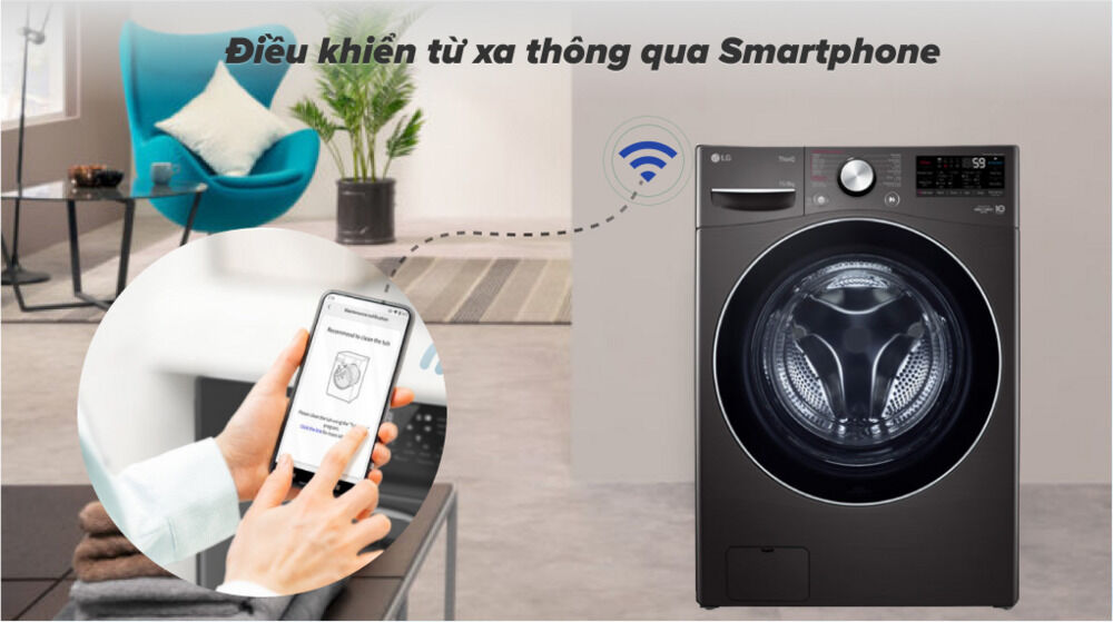 máy giặt sấy lg inverter 15kg f2515rtgb - điều khiển từ xa bằng điện thoại