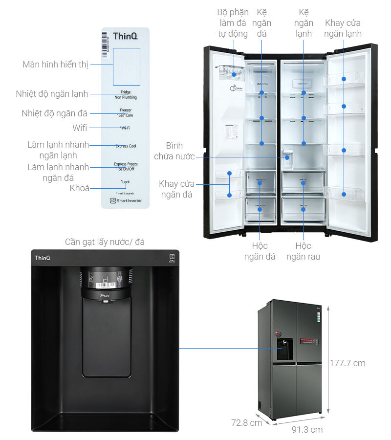 tủ lạnh lg inverter 635 lít gr-d257mc