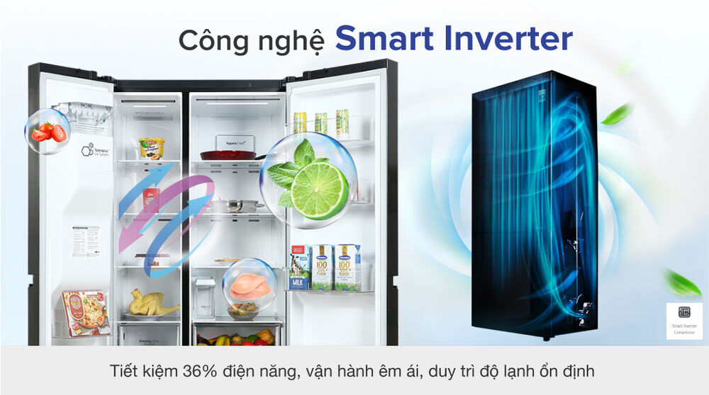 tủ lạnh lg inverter 635 lít gr-d257mc - smaet inverter