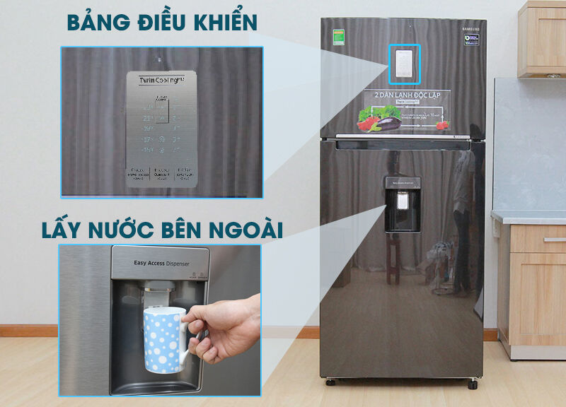 tiện ích hơn với bảng điều khiển và lấy nước mát từ bên ngoài - tủ lạnh samsung inverter 502 lít rt50k6631bs/sv