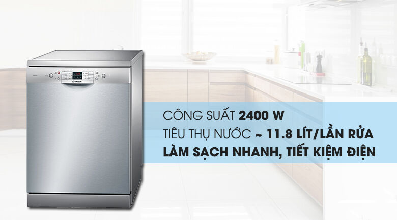 Công suất lớn 2400 W - Máy rửa chén Bosch SMS63L08EA 2400W công suất lớn 2400 w - máy rửa chén bosch sms63l08ea 2400w
