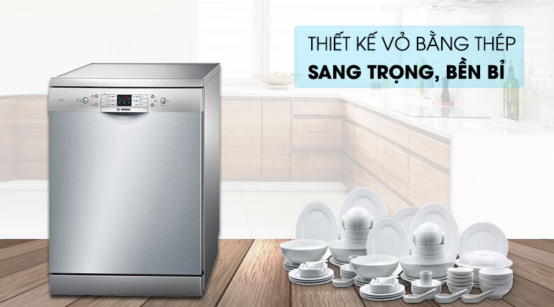 Vỏ máy bằng thép không gỉ bóng sáng - Máy rửa chén Bosch SMS63L08EA 2400W vỏ máy bằng thép không gỉ bóng sáng - máy rửa chén bosch sms63l08ea 2400w