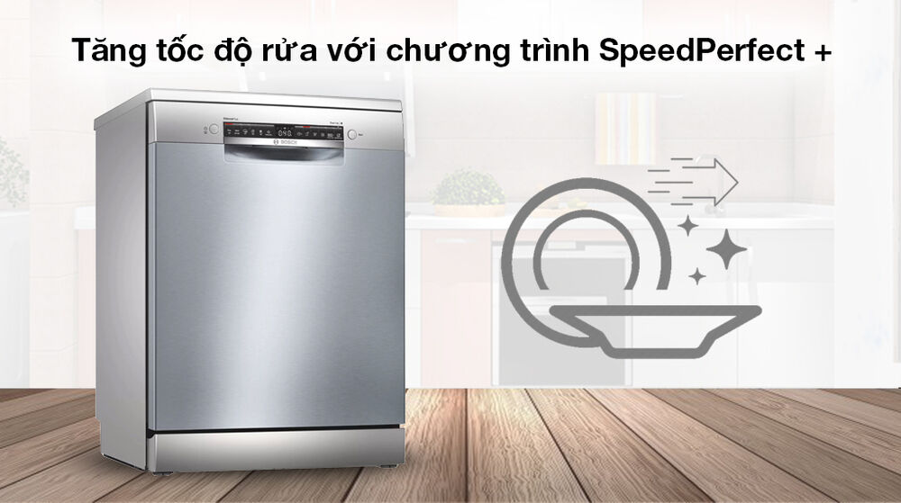 Máy rửa chén độc lập Bosch SMS4HCI48E - Tăng tốc độ rửa với chương trình SpeedPerfect + máy rửa chén độc lập bosch sms4hci48e - tăng tốc độ rửa với chương trình speedperfect +