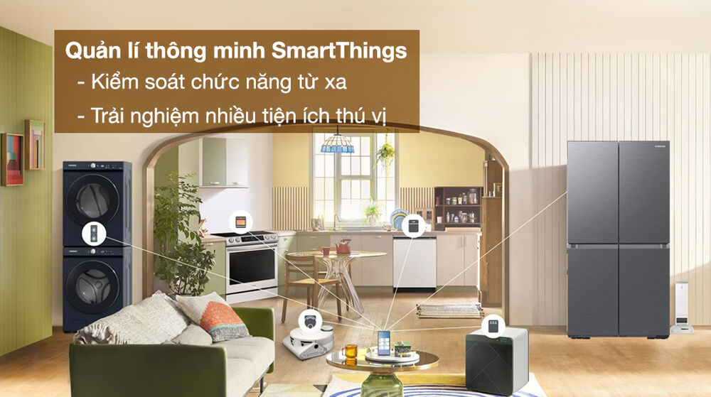 tủ lạnh samsung inverter 649 lít rf59c700es9/sv - quản lý thông minh qua smartthings, hỗ trợ người dùng điều khiển và kiểm soát chức năng tủ lạnh dễ dàng