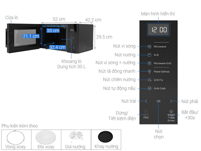 lò vi sóng có nướng samsung mg30t5018ck/sv 30 lít