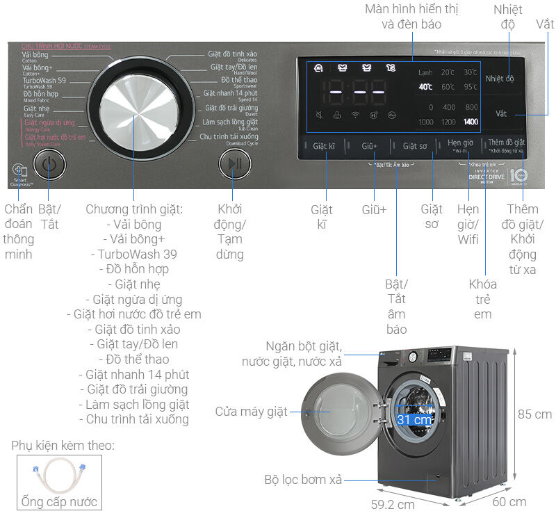 máy giặt lg ai dd inverter 10 kg fv1410s4b