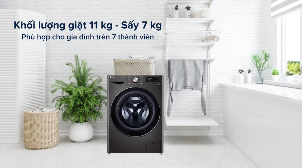 máy giặt sấy lg inverter 11 kg fv1411h3ba - khối lượng giặt sấy