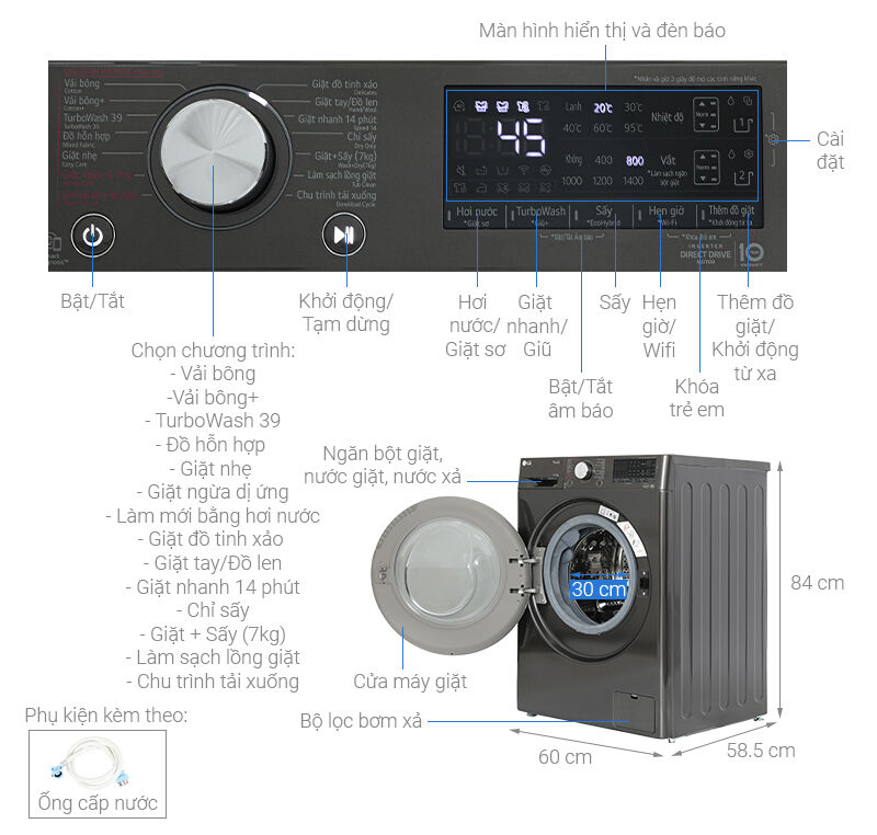 máy giặt sấy lg inverter giặt 11 kg - sấy 7 kg fv1411h3ba
