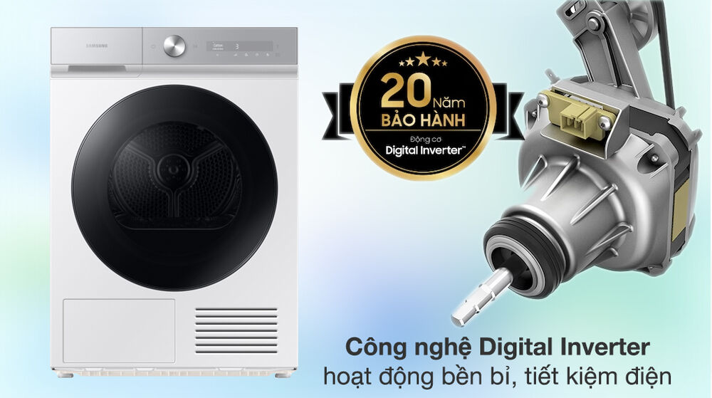 máy sấy bơm nhiệt samsung 9 kg dv90bb9440gh/sv - động cơ - công nghệ tiết kiệm điện