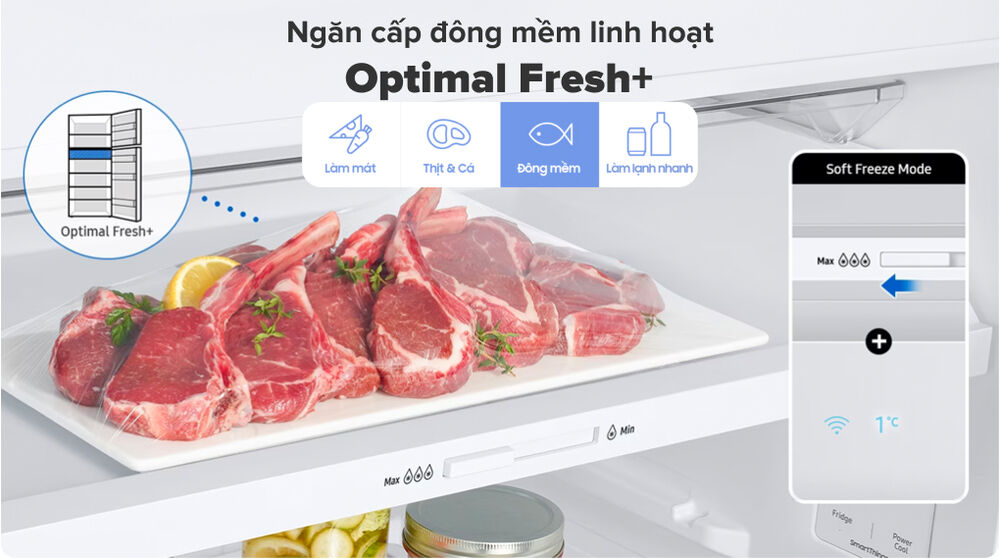 tủ lạnh samsung inverter 345 lít rt35cg5544b1sv - ngăn đông mềm linh hoạt optimal fresh+
