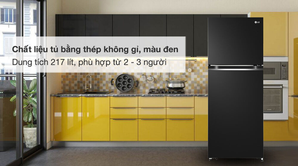 tủ lạnh lg inverter 217 lít gv-b212wb - chất liệu thép không gỉ màu đen, dung tích 217 lít, phù hợp từ 2 - 3 người