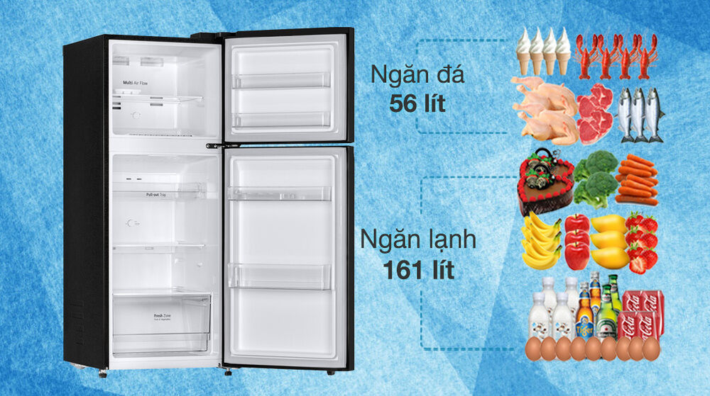 tủ lạnh lg inverter 217 lít gv-b212wb - dung tích ngăn đá 56 lít và ngăn lạnh 161 lít