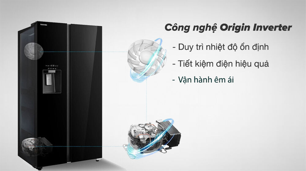 Tủ lạnh Toshiba Inverter 568 lít Side By Side GR-RS755WI-PGV(22)-XK - Công nghệ Origin Inverter tiết kiệm điện, vận hành êm ái tủ lạnh toshiba inverter 568 lít side by side gr-rs755wi-pgv(22)-xk - công nghệ origin inverter tiết kiệm điện, vận hành êm ái