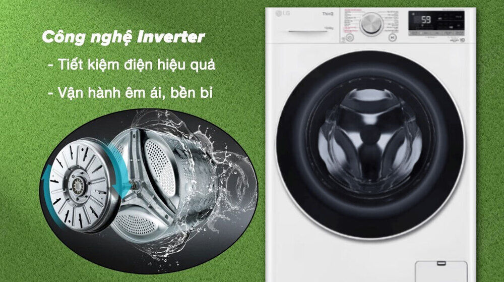 máy giặt lồng ngang lg inverter 10kg + sấy 6kg fv1410d4w1