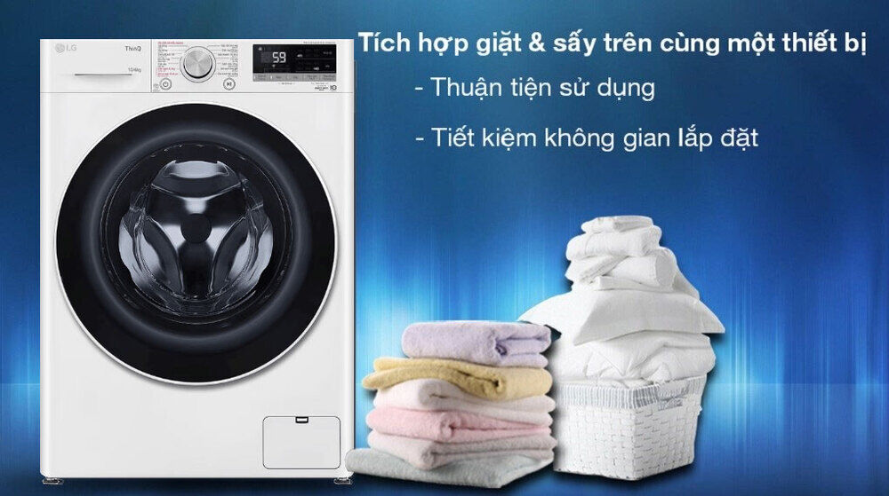 máy giặt lồng ngang lg inverter 10kg + sấy 6kg fv1410d4w1