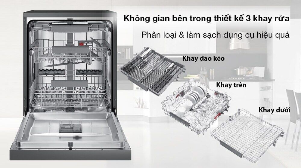Máy rửa chén độc lập Samsung DW60CG550FSGSV - Không gian bên trong gồm có 3 khay rửa giúp rửa dụng cụ hiệu quả máy rửa chén độc lập samsung dw60cg550fsgsv - không gian bên trong gồm có 3 khay rửa giúp rửa dụng cụ hiệu quả