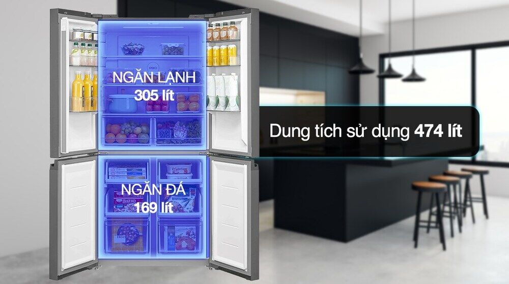 Tủ lạnh Toshiba Inverter 474 lít Multi Door GR-RF611WI-PGV(22)-XK - Dung tích ngăn lạnh 305 lít, ngăn đá 169 lít tủ lạnh toshiba inverter 474 lít multi door gr-rf611wi-pgv(22)-xk