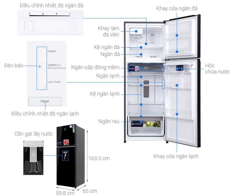tủ lạnh electrolux inverter 312 lít etb3440k-h