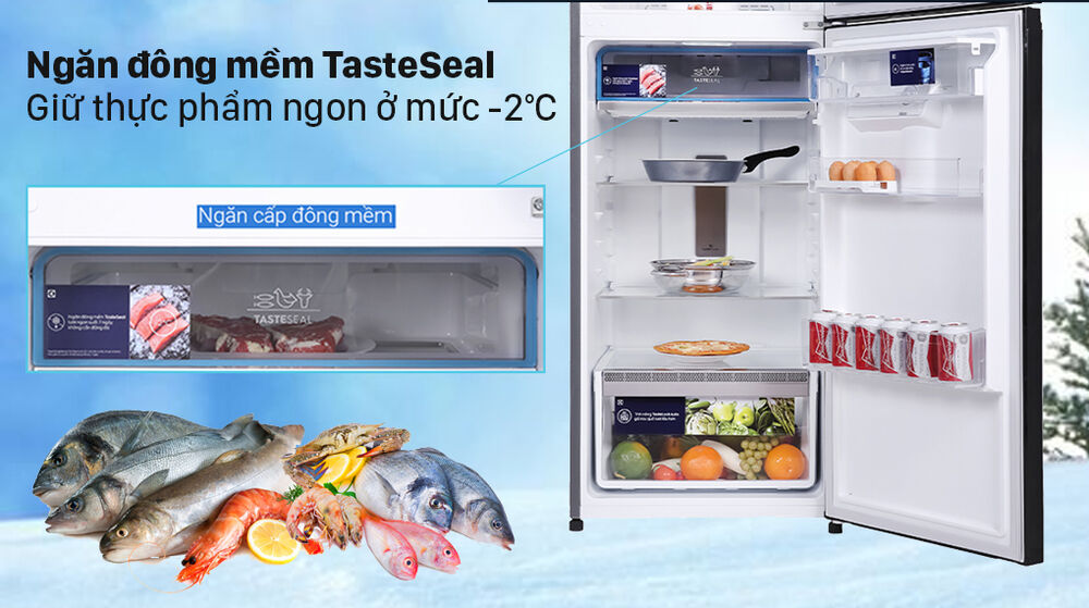 Tủ lạnh Electrolux Inverter 312 lít ETB3440K-H - Ngăn đông mềm TasteSeal tủ lạnh electrolux inverter 312 lít etb3440k-h - ngăn đông mềm tasteseal