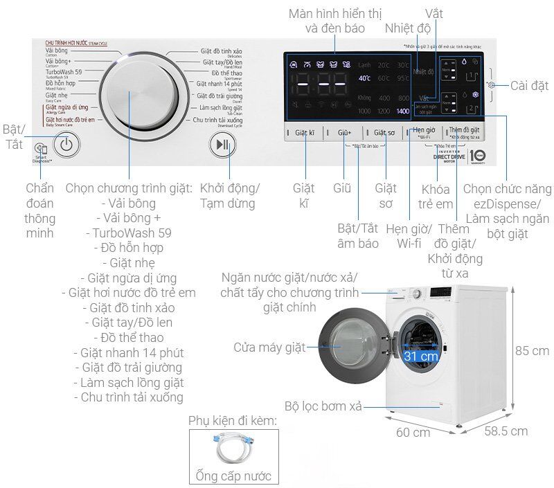 máy giặt lồng ngang lg inverter 11kg fv1411s4wa