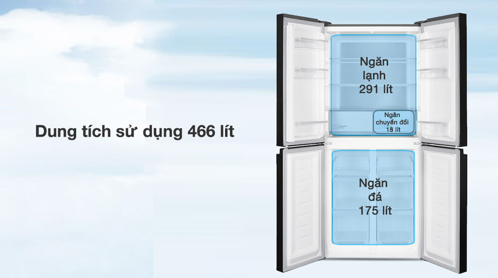 tủ lạnh hitachi inverter 466 lít multi door hr4n7522dsdxvn - dung tích