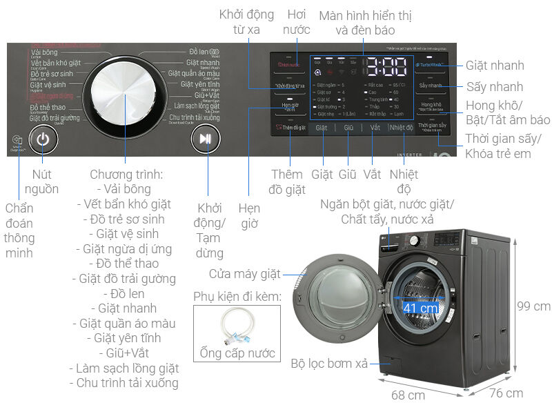 máy giặt sấy lg ai dd inverter giặt 21 kg - sấy 12 kg f2721hvrb