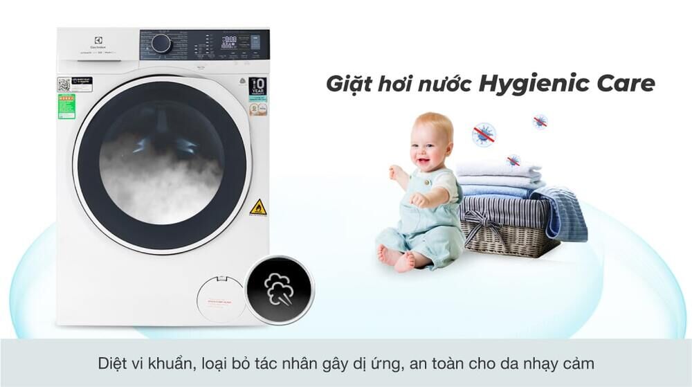 máy giặt sấy electrolux inverter 9 kg eww9024p5wb-diệt khuẩn đến 99.9% và loại bỏ tác nhân gây dị ứng tối ưu với công nghệ hygienic care