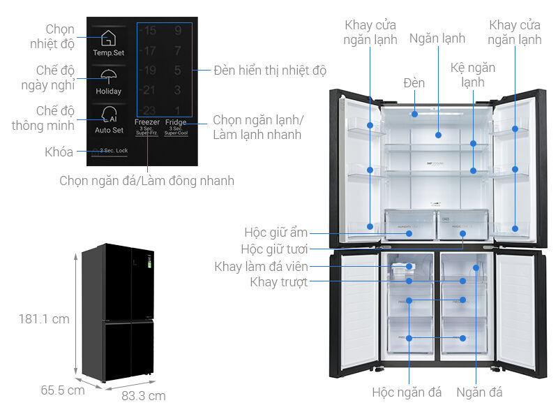 tủ lạnh aqua inverter 469 lít multi door aqr-m536xa(gb)