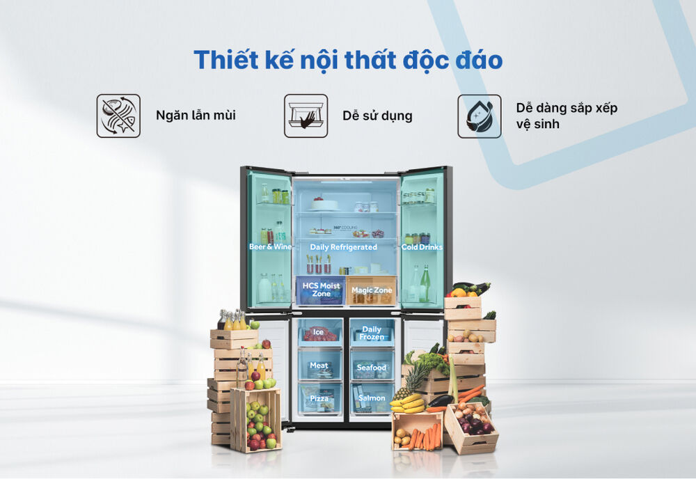 thiết kế - tủ lạnh aqua inverter 469 lít multi door aqr-m536xa(gb)