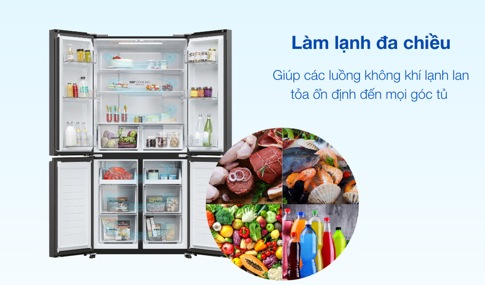 làm lạnh đa chiều - tủ lạnh aqua inverter 469 lít multi door aqr-m536xa(gb)