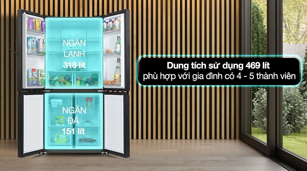 tủ lạnh aqua inverter 469 lít multi door aqr-m536xa(gb) - dung tích sử dụng