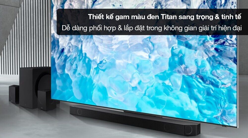 loa thanh samsung hw-q990d/xv 656w - thiết kế màu đen titan sang trọng, tinh tế, dễ lắp đặt