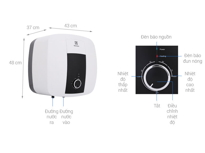 bình nóng lạnh gián tiếp electrolux 30 lít 2500w ews302dx-dwm