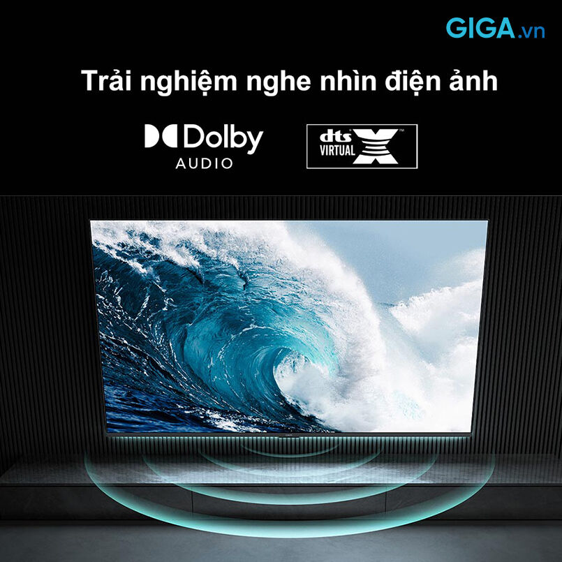 đắm chìm trong không gian âm thanh đa chiều trên google tivi xiaomi a 4k 43 inch với dts virtual:x, hệ thống loa kép kết hợp dolby audio.