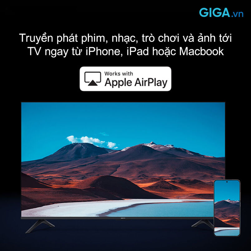 apple airplay dễ dàng truyền tải nội dung yêu thích lên màn hình lớn, kết nối liền mạch.