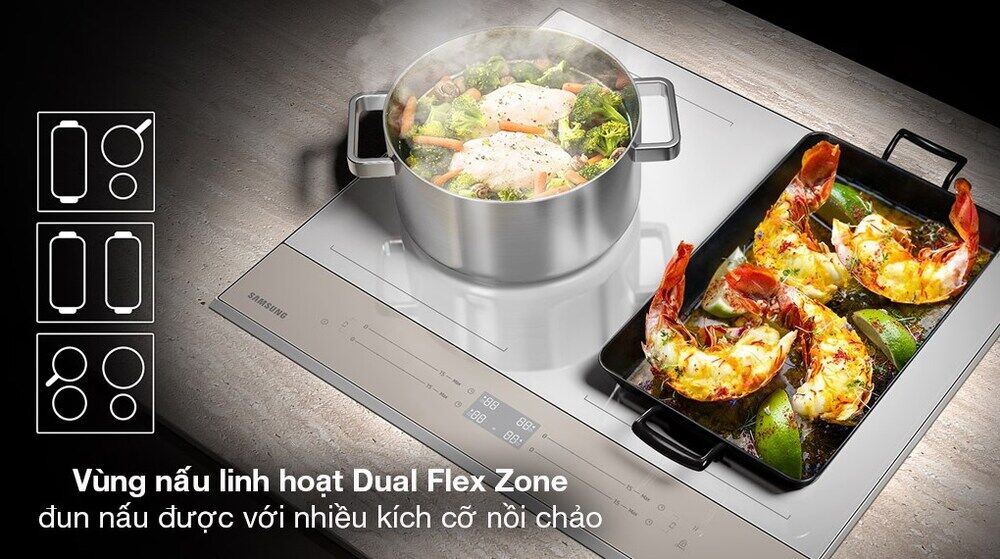 Bếp từ 4 vùng nấu Samsung Bespoke NZ64B5067YY/SV - Vùng nấu linh hoạt Dual Flex Zone bếp từ 4 vùng nấu samsung bespoke nz64b5067yy/sv - vùng nấu linh hoạt dual flex zone