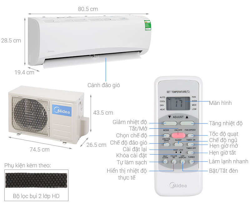 máy lạnh midea 1 hp msafa-10crn8