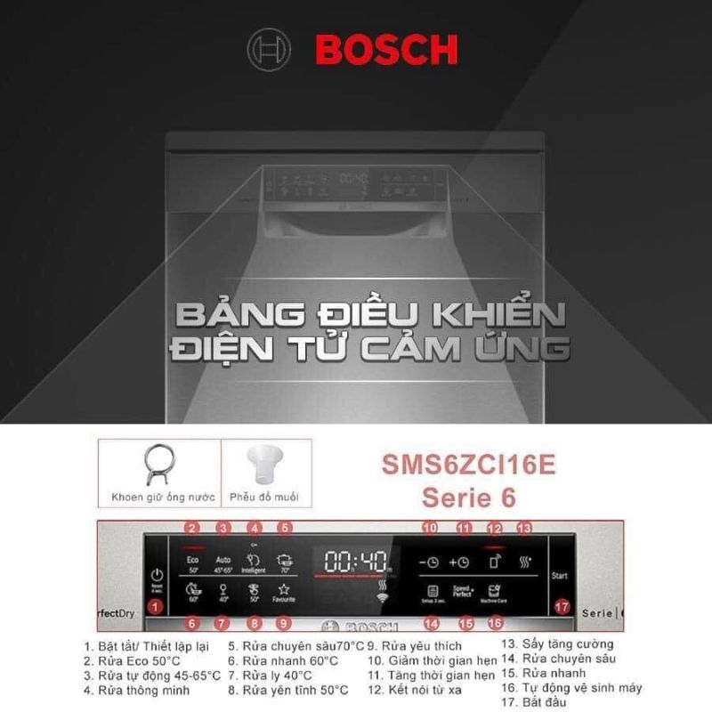 bảng điều khiển của máy rửa bát độc lập bosch sms6zci16e serie 6