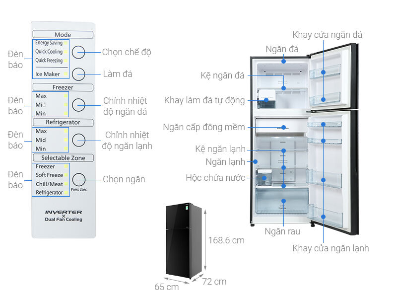 tủ lạnh hitachi inverter 349 lít r-fvy480pgv0 gbk