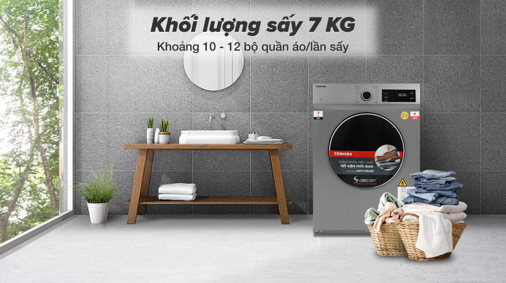 máy sấy thông hơi 7 kg toshiba td-h80sev(sk) - khối lượng sấy