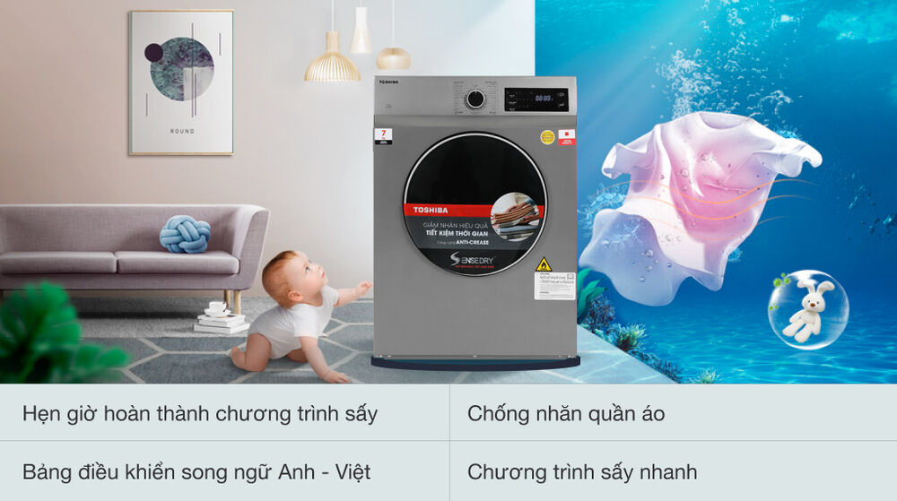 máy sấy thông hơi 7 kg toshiba td-h80sev(sk) - tiện ích