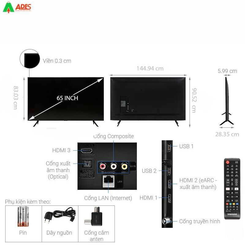 Smart Tivi Samsung 4K 65 inch UA65TU7000 Mới 2020