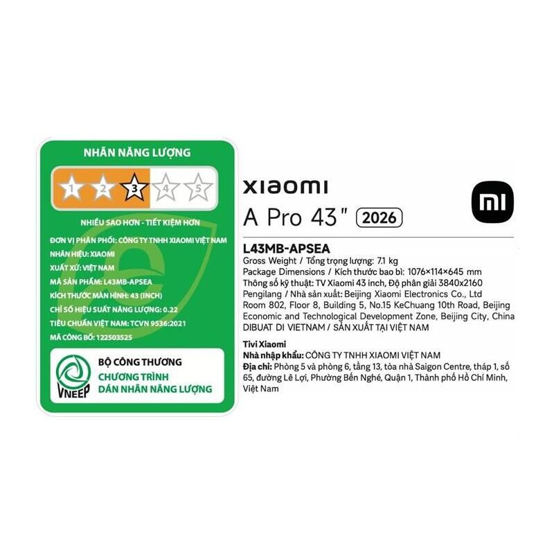 Google Tivi Xiaomi A 4K 43 inch L43MB-AUSEA 2026