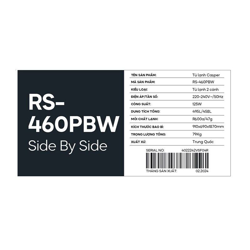 Tủ lạnh Casper Inverter 458 lít RS-460PBW